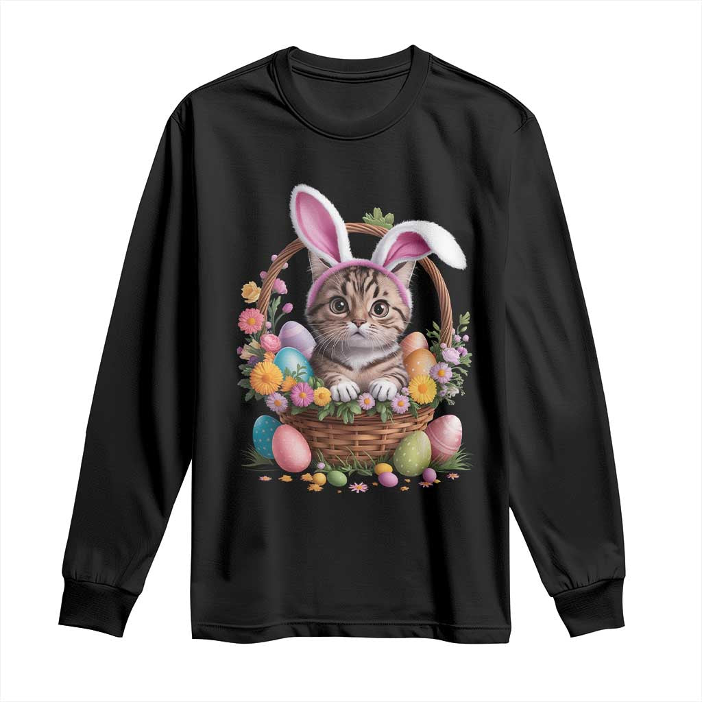 Funny Easter Day Cat Bunny Ears Egg Basket Long Sleeve Shirt TS11 Black Print Your Wear