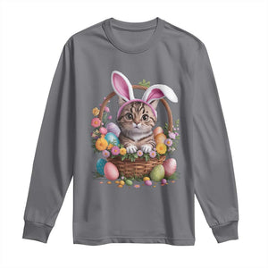 Funny Easter Day Cat Bunny Ears Egg Basket Long Sleeve Shirt TS11 Charcoal Print Your Wear