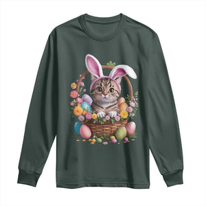 Funny Easter Day Cat Bunny Ears Egg Basket Long Sleeve Shirt TS11 Dark Forest Green Print Your Wear