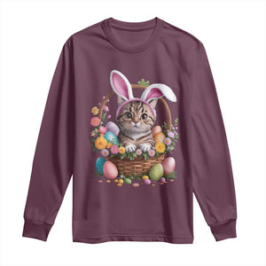 Funny Easter Day Cat Bunny Ears Egg Basket Long Sleeve Shirt TS11 Maroon Print Your Wear