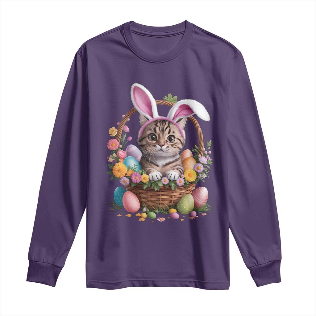 Funny Easter Day Cat Bunny Ears Egg Basket Long Sleeve Shirt TS11 Purple Print Your Wear