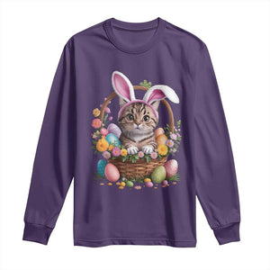 Funny Easter Day Cat Bunny Ears Egg Basket Long Sleeve Shirt TS11 Purple Print Your Wear