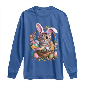 Funny Easter Day Cat Bunny Ears Egg Basket Long Sleeve Shirt TS11 Royal Blue Print Your Wear