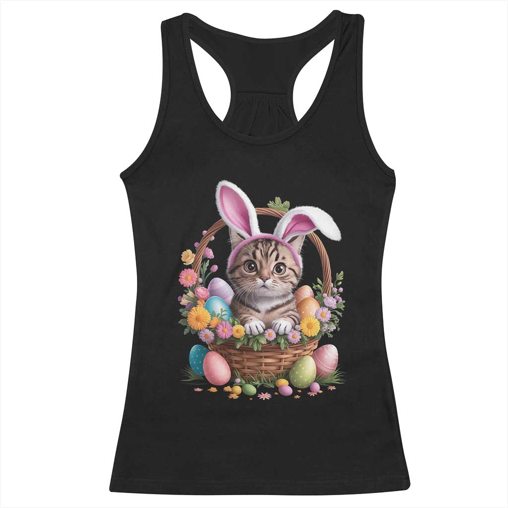 Funny Easter Day Cat Bunny Ears Egg Basket Racerback Tank Top TS11 Black Print Your Wear