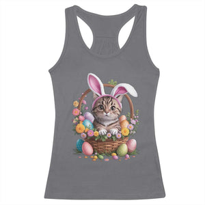Funny Easter Day Cat Bunny Ears Egg Basket Racerback Tank Top TS11 Charcoal Print Your Wear