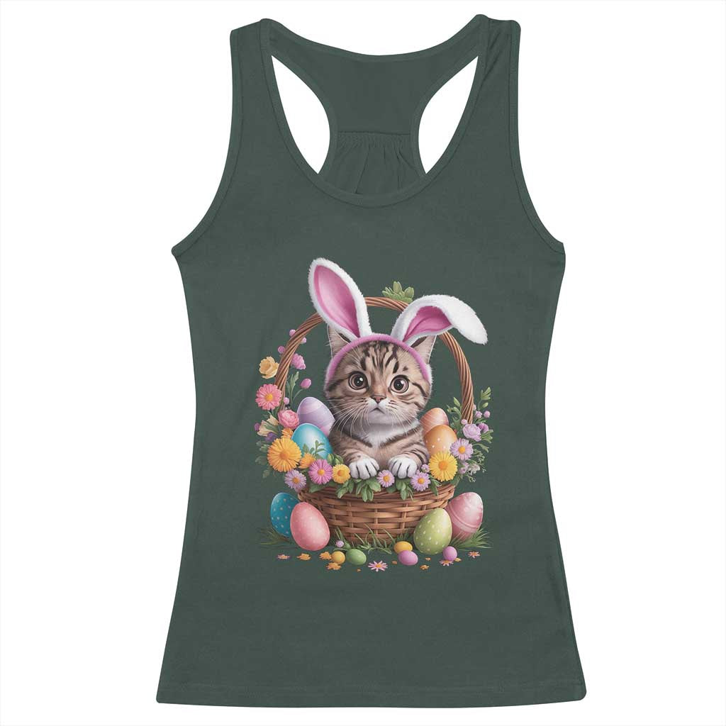 Funny Easter Day Cat Bunny Ears Egg Basket Racerback Tank Top TS11 Dark Forest Green Print Your Wear