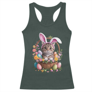 Funny Easter Day Cat Bunny Ears Egg Basket Racerback Tank Top TS11 Dark Forest Green Print Your Wear