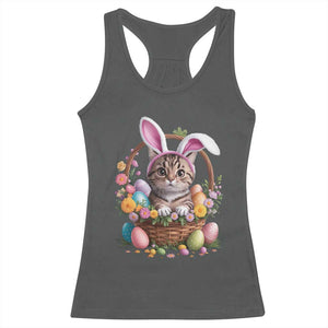 Funny Easter Day Cat Bunny Ears Egg Basket Racerback Tank Top TS11 Dark Heather Print Your Wear