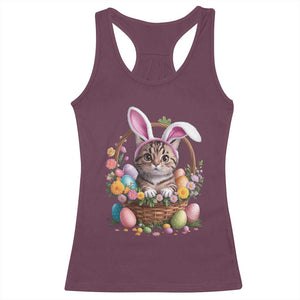 Funny Easter Day Cat Bunny Ears Egg Basket Racerback Tank Top TS11 Maroon Print Your Wear