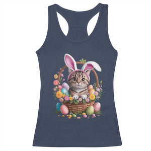 Funny Easter Day Cat Bunny Ears Egg Basket Racerback Tank Top TS11 Navy Print Your Wear