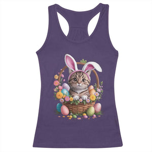 Funny Easter Day Cat Bunny Ears Egg Basket Racerback Tank Top TS11 Purple Print Your Wear