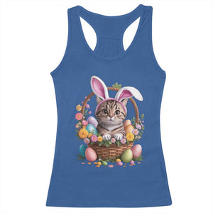 Funny Easter Day Cat Bunny Ears Egg Basket Racerback Tank Top TS11 Royal Blue Print Your Wear