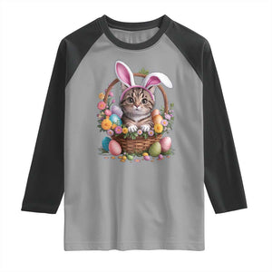 Funny Easter Day Cat Bunny Ears Egg Basket Raglan Shirt TS11 Sport Gray Black Print Your Wear