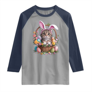 Funny Easter Day Cat Bunny Ears Egg Basket Raglan Shirt TS11 Sport Gray Navy Print Your Wear