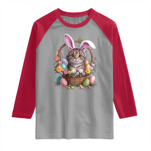 Funny Easter Day Cat Bunny Ears Egg Basket Raglan Shirt TS11 Sport Gray Red Print Your Wear