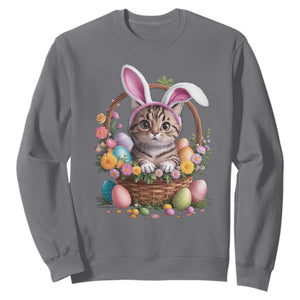 Funny Easter Day Cat Bunny Ears Egg Basket Sweatshirt TS11 Charcoal Print Your Wear