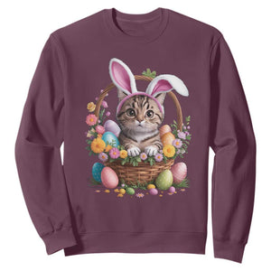 Funny Easter Day Cat Bunny Ears Egg Basket Sweatshirt TS11 Maroon Print Your Wear