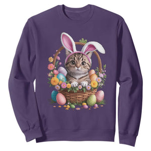 Funny Easter Day Cat Bunny Ears Egg Basket Sweatshirt TS11 Purple Print Your Wear