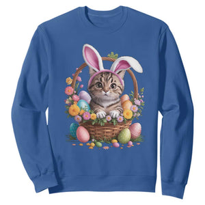 Funny Easter Day Cat Bunny Ears Egg Basket Sweatshirt TS11 Royal Blue Print Your Wear