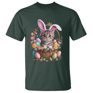 Funny Easter Day Cat Bunny Ears Egg Basket T Shirt TS11 Dark Forest Green Print Your Wear