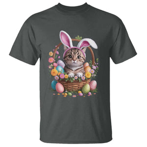 Funny Easter Day Cat Bunny Ears Egg Basket T Shirt TS11 Dark Heather Print Your Wear