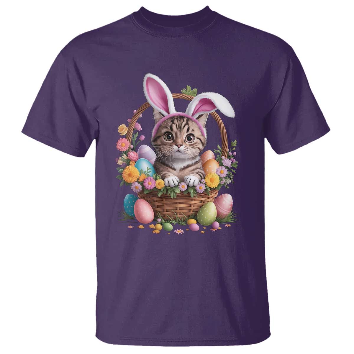 Funny Easter Day Cat Bunny Ears Egg Basket T Shirt TS11 Purple Print Your Wear