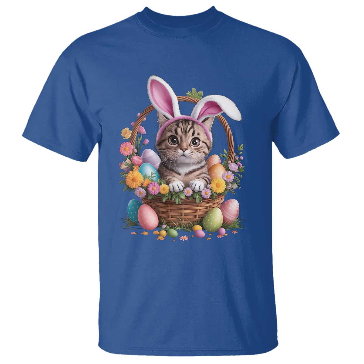Funny Easter Day Cat Bunny Ears Egg Basket T Shirt TS11 Royal Blue Print Your Wear