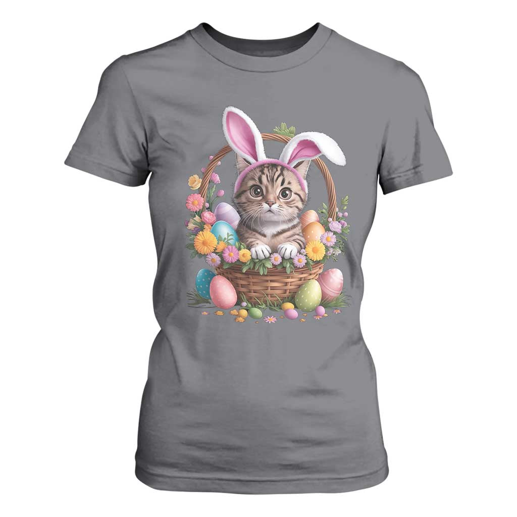 Funny Easter Day Cat Bunny Ears Egg Basket T Shirt For Women TS11 Charcoal Print Your Wear