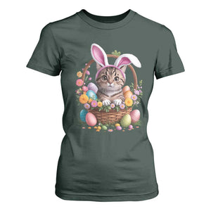 Funny Easter Day Cat Bunny Ears Egg Basket T Shirt For Women TS11 Dark Forest Green Print Your Wear