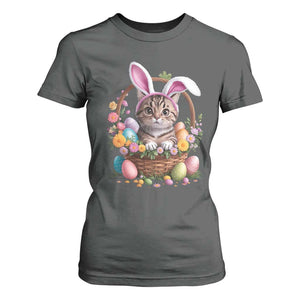 Funny Easter Day Cat Bunny Ears Egg Basket T Shirt For Women TS11 Dark Heather Print Your Wear