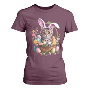 Funny Easter Day Cat Bunny Ears Egg Basket T Shirt For Women TS11 Maroon Print Your Wear