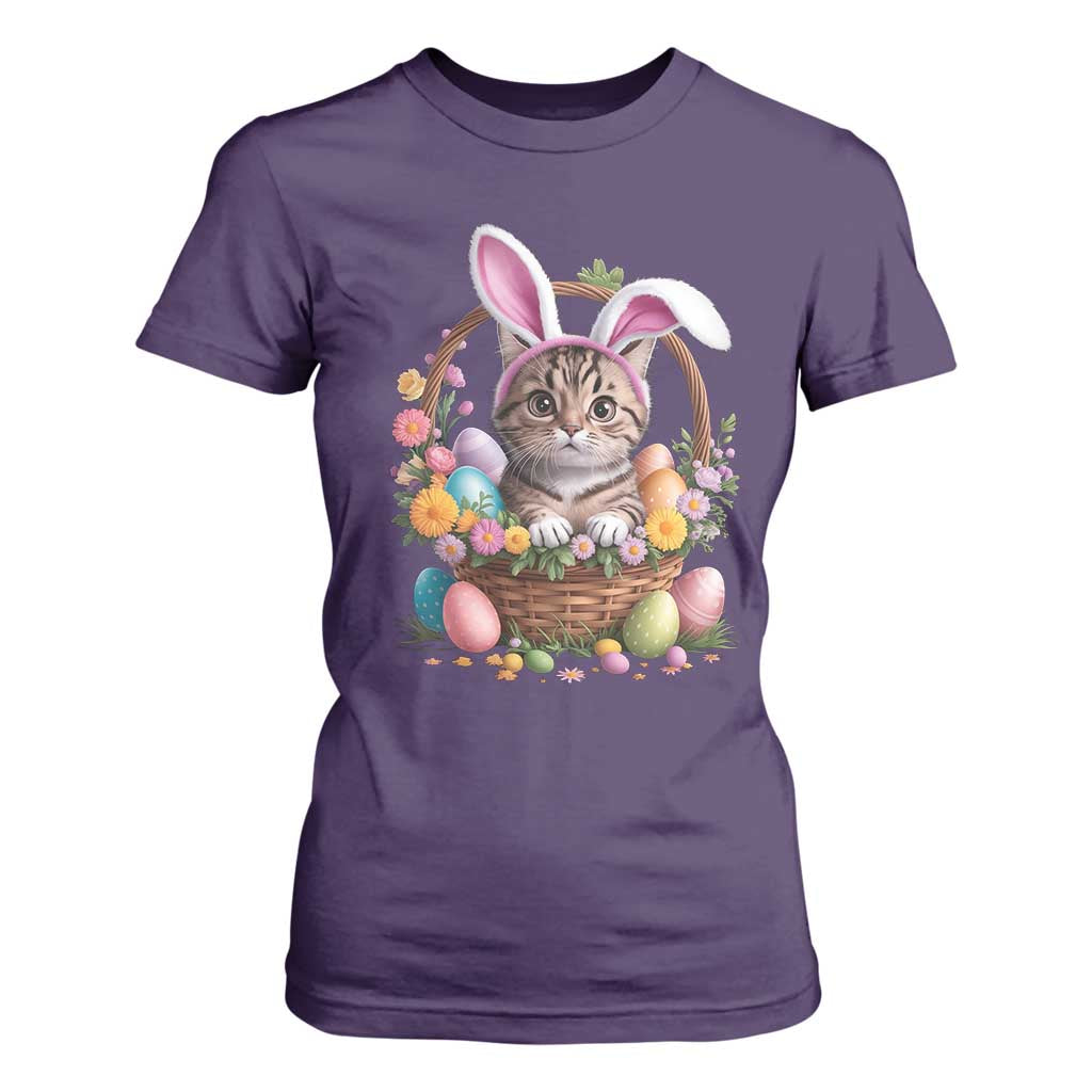 Funny Easter Day Cat Bunny Ears Egg Basket T Shirt For Women TS11 Purple Print Your Wear