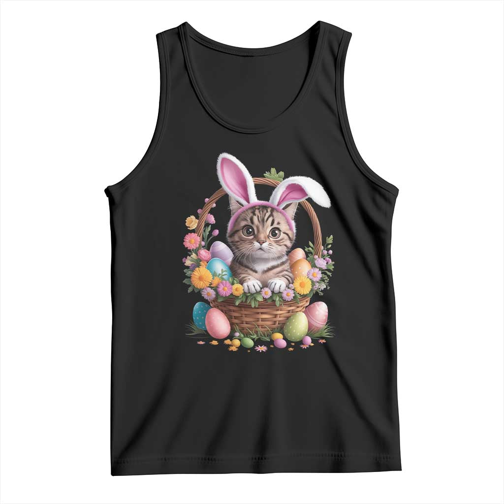 Funny Easter Day Cat Bunny Ears Egg Basket Tank Top TS11 Black Print Your Wear