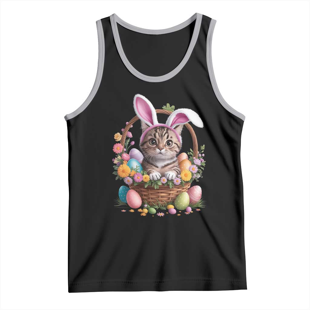 Funny Easter Day Cat Bunny Ears Egg Basket Tank Top TS11 Black Athletic Heather Print Your Wear