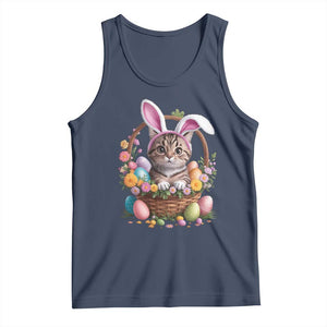 Funny Easter Day Cat Bunny Ears Egg Basket Tank Top TS11 Navy Print Your Wear