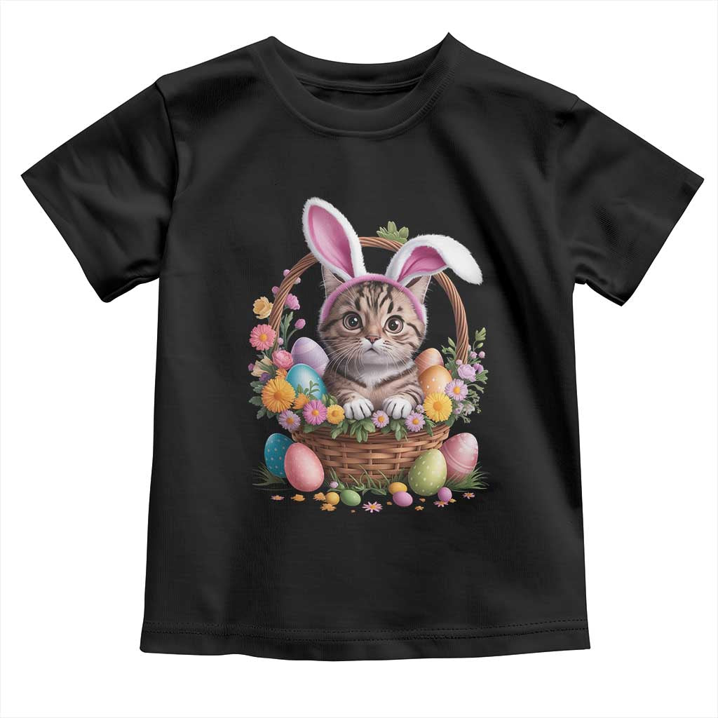 Funny Easter Day Cat Bunny Ears Egg Basket Toddler T Shirt TS11 Black Print Your Wear
