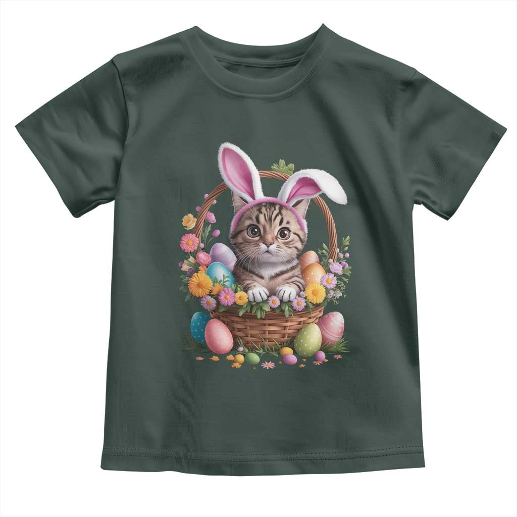 Funny Easter Day Cat Bunny Ears Egg Basket Toddler T Shirt TS11 Dark Forest Green Print Your Wear