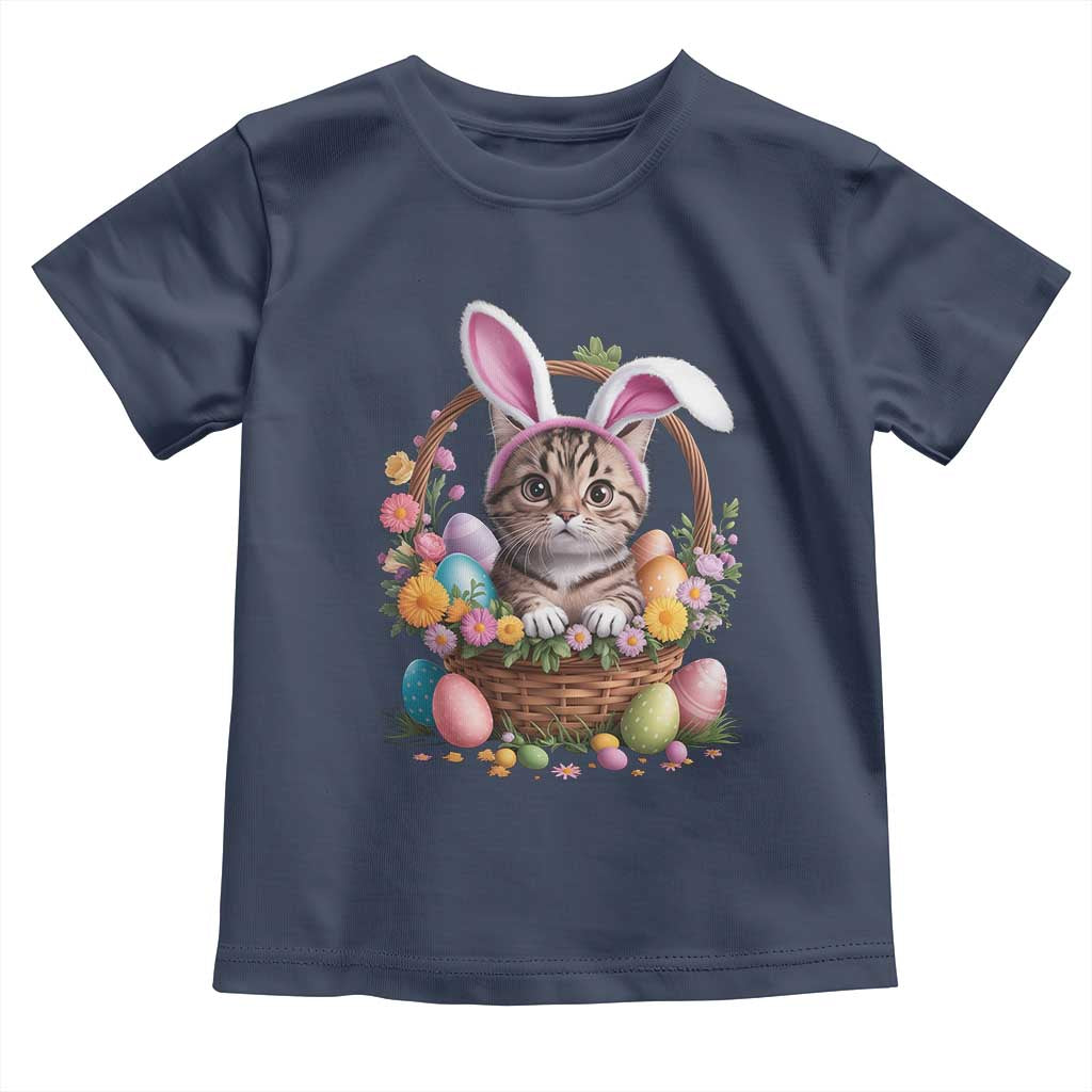 Funny Easter Day Cat Bunny Ears Egg Basket Toddler T Shirt TS11 Navy Print Your Wear