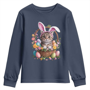 Funny Easter Day Cat Bunny Ears Egg Basket Youth Sweatshirt TS11 Navy Print Your Wear