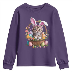 Funny Easter Day Cat Bunny Ears Egg Basket Youth Sweatshirt TS11 Purple Print Your Wear