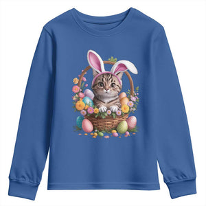 Funny Easter Day Cat Bunny Ears Egg Basket Youth Sweatshirt TS11 Royal Blue Print Your Wear