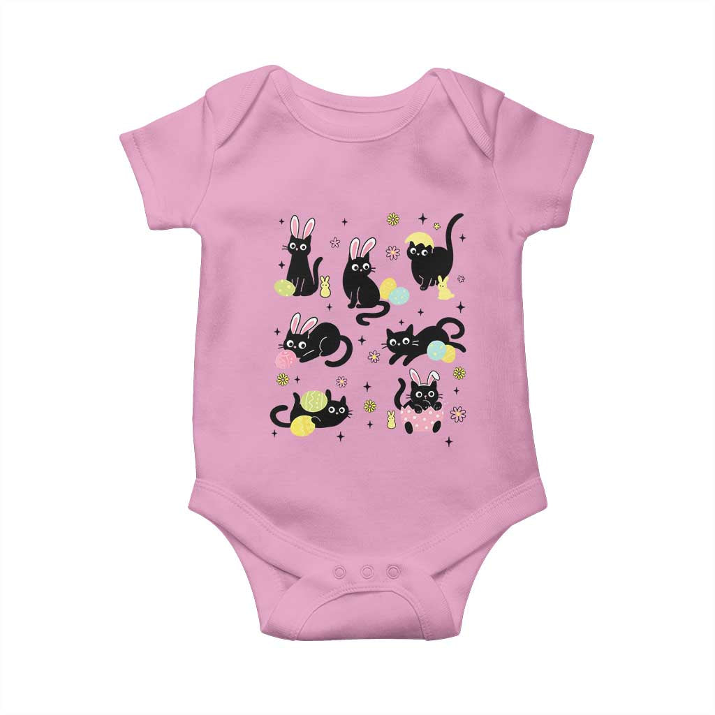 Funny Black Cat With Bunny Eggs Easter Day Baby Onesie TS11 Light Pink Print Your Wear
