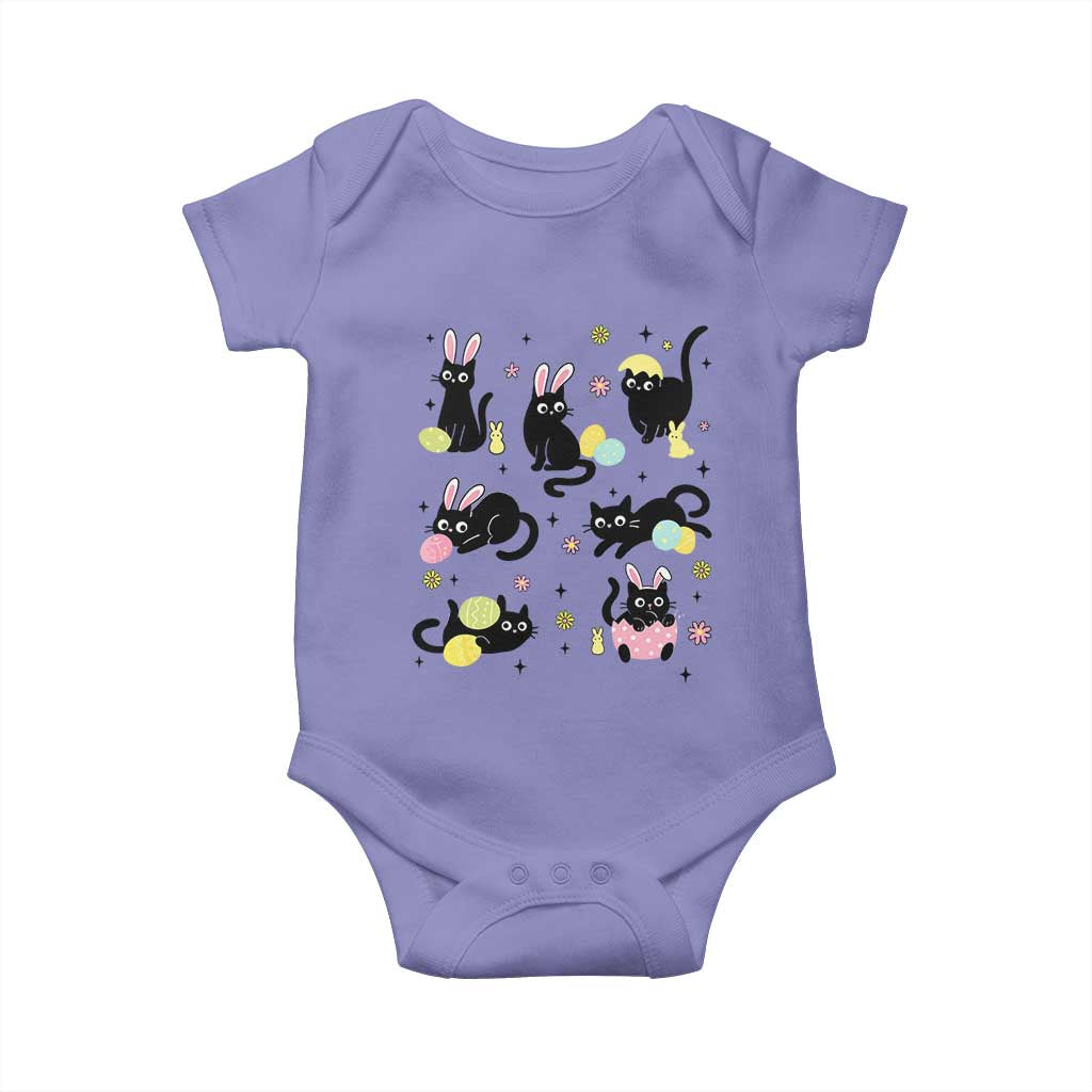Funny Black Cat With Bunny Eggs Easter Day Baby Onesie TS11 Violet Print Your Wear