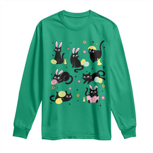 Funny Black Cat With Bunny Eggs Easter Day Long Sleeve Shirt TS11 Irish Green Print Your Wear