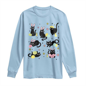 Funny Black Cat With Bunny Eggs Easter Day Long Sleeve Shirt TS11 Light Blue Print Your Wear