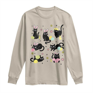Funny Black Cat With Bunny Eggs Easter Day Long Sleeve Shirt TS11 Sand Print Your Wear