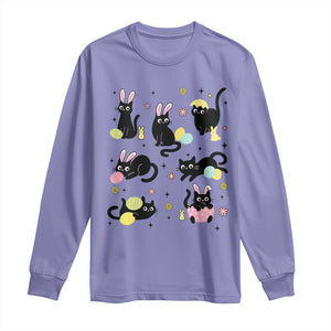 Funny Black Cat With Bunny Eggs Easter Day Long Sleeve Shirt TS11 Violet Print Your Wear