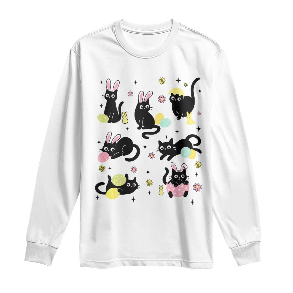 Funny Black Cat With Bunny Eggs Easter Day Long Sleeve Shirt TS11 White Print Your Wear