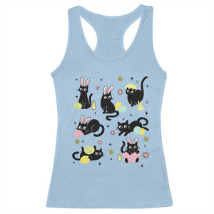Funny Black Cat With Bunny Eggs Easter Day Racerback Tank Top TS11 Light Blue Print Your Wear