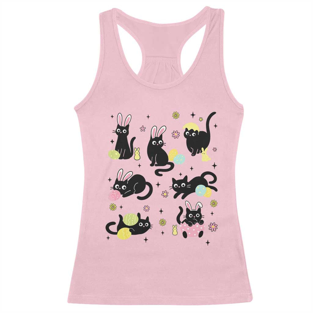 Funny Black Cat With Bunny Eggs Easter Day Racerback Tank Top TS11 Light Pink Print Your Wear